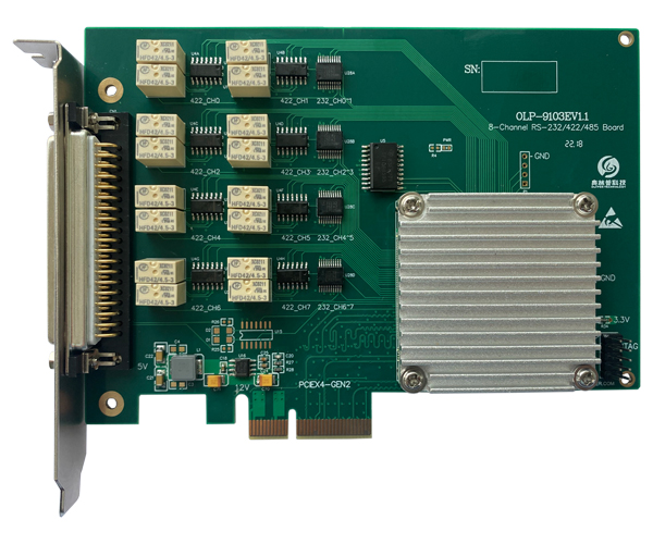 OLP-9103E，PCIe接口，8通道，RS232/422/485，异步串口通信模块